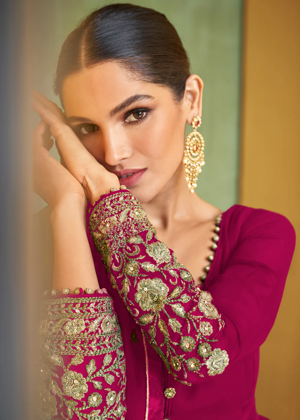 Appealing Hot Pink Wedding Embroidered Bridal Anarkali Gown - Image 2
