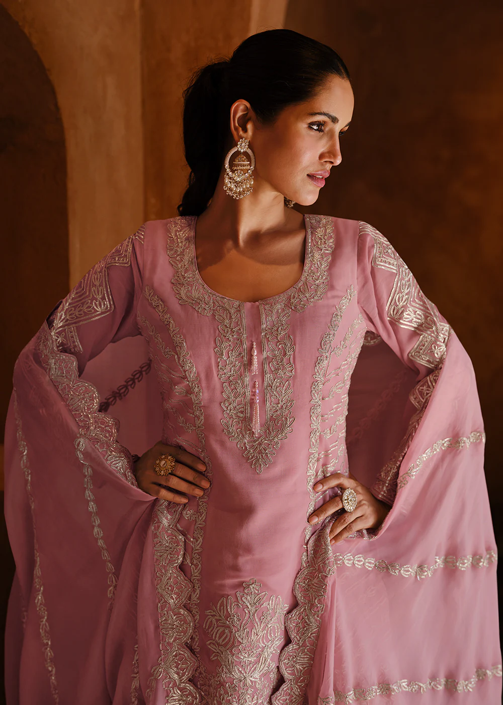 Appealing Lavender Wedding Festive Embroidered Salwar Suit - Image 4