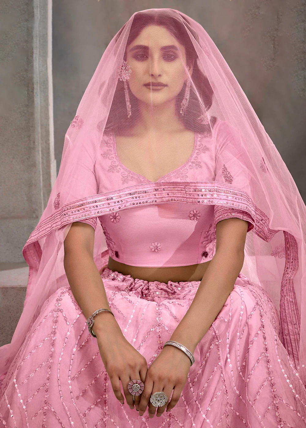 Appealing Party Pink Embroidered Festive Lehenga Choli - Image 2