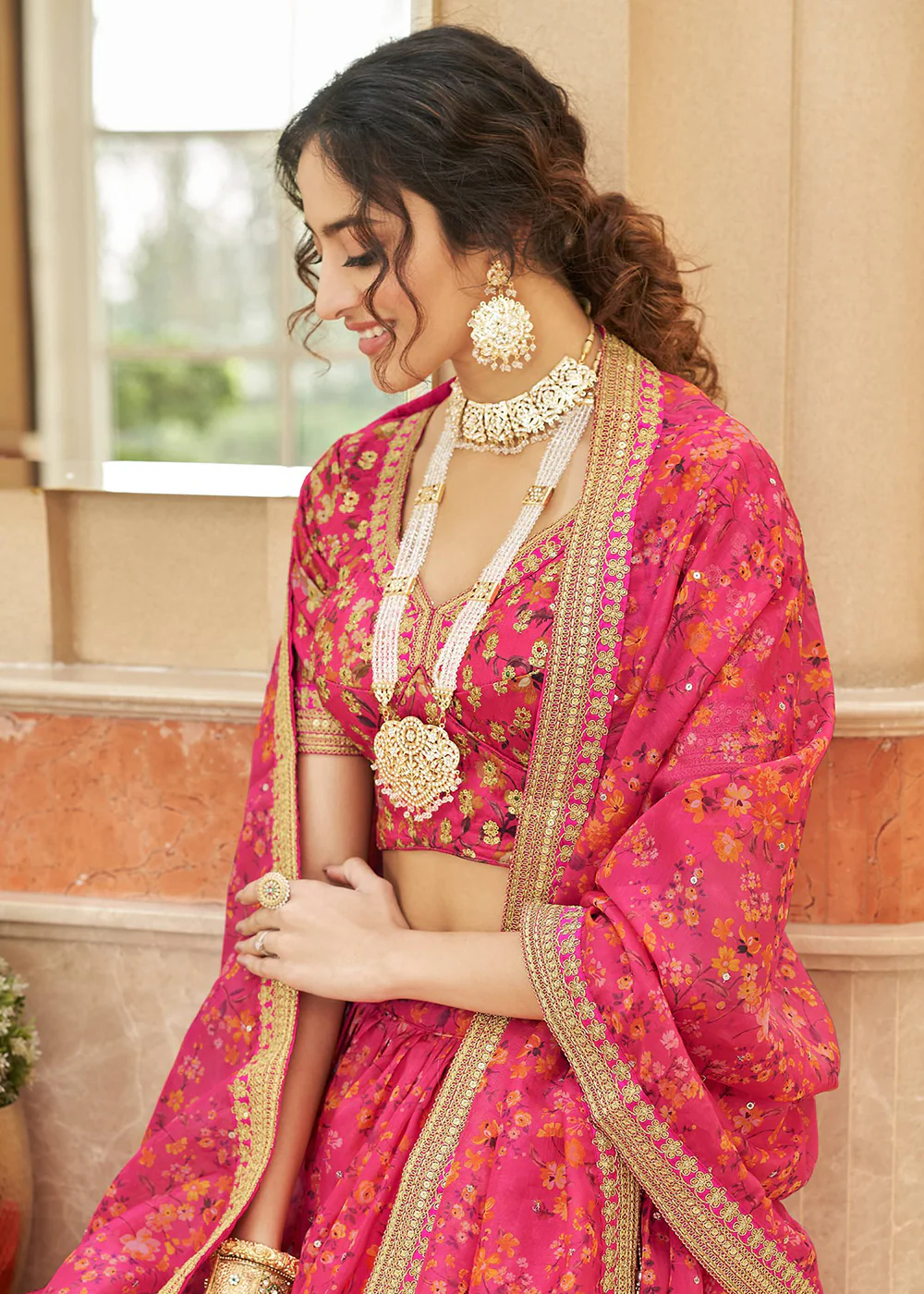 Appealing Pink Organza Heavy Embroidery Wedding Lehenga Choli - Image 2