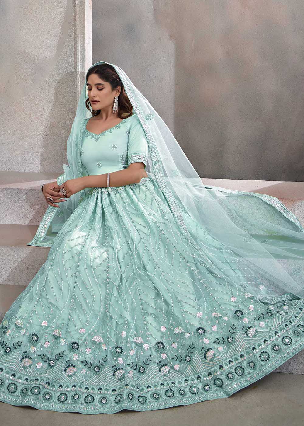 Appealing Turquoise Embroidered Festive Lehenga Choli - Image 3