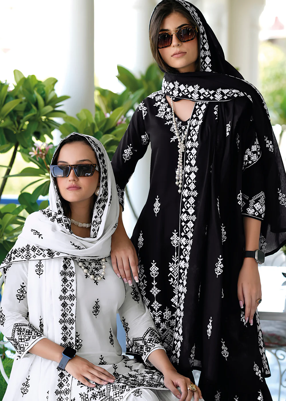Appealing White Mal Mal Embroidered Festive Sharara Suit - Image 3