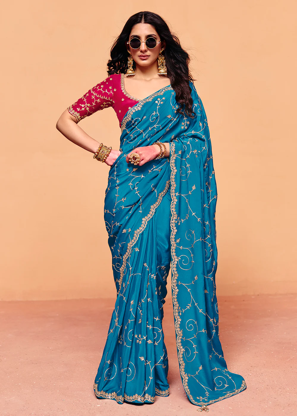 Aqua Blue Designer Style Embroidered Saree