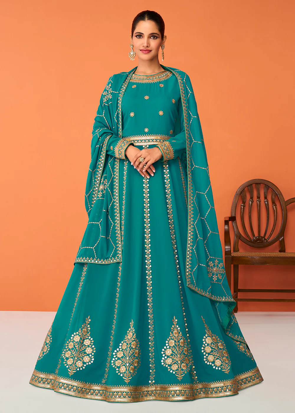 Aqua Blue Festive Wear Embroidered Anarkali Suit