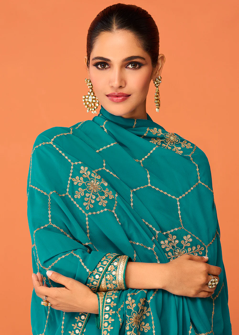 Aqua Blue Festive Wear Embroidered Anarkali Suit - Image 2