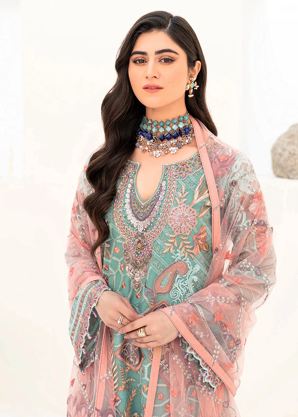 Aqua Green Organza Suit - Ramsha Minhal Collection Vol 8 - #M-807 - Image 2