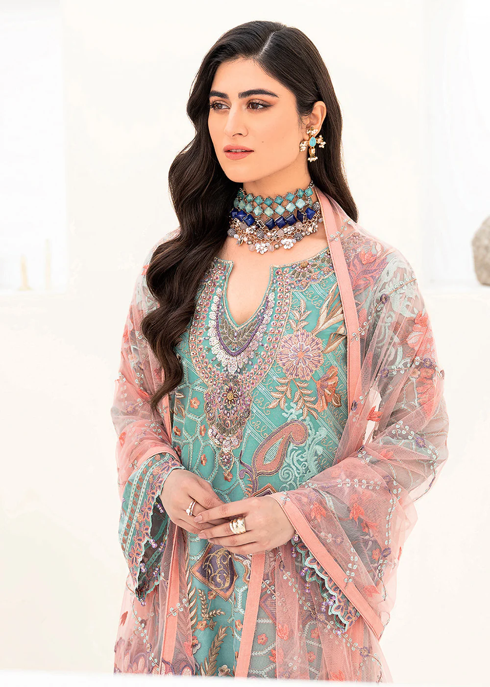 Aqua Green Organza Suit - Ramsha Minhal Collection Vol 8 - #M-807 - Image 4