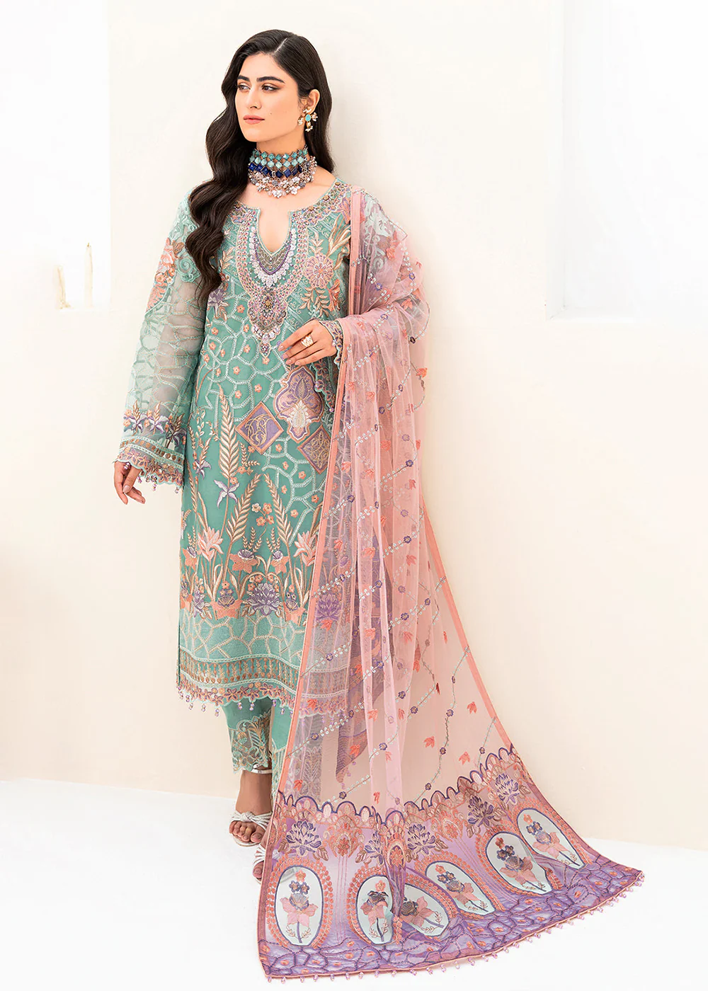 Aqua Green Organza Suit - Ramsha Minhal Collection Vol 8 - #M-807 - Image 5