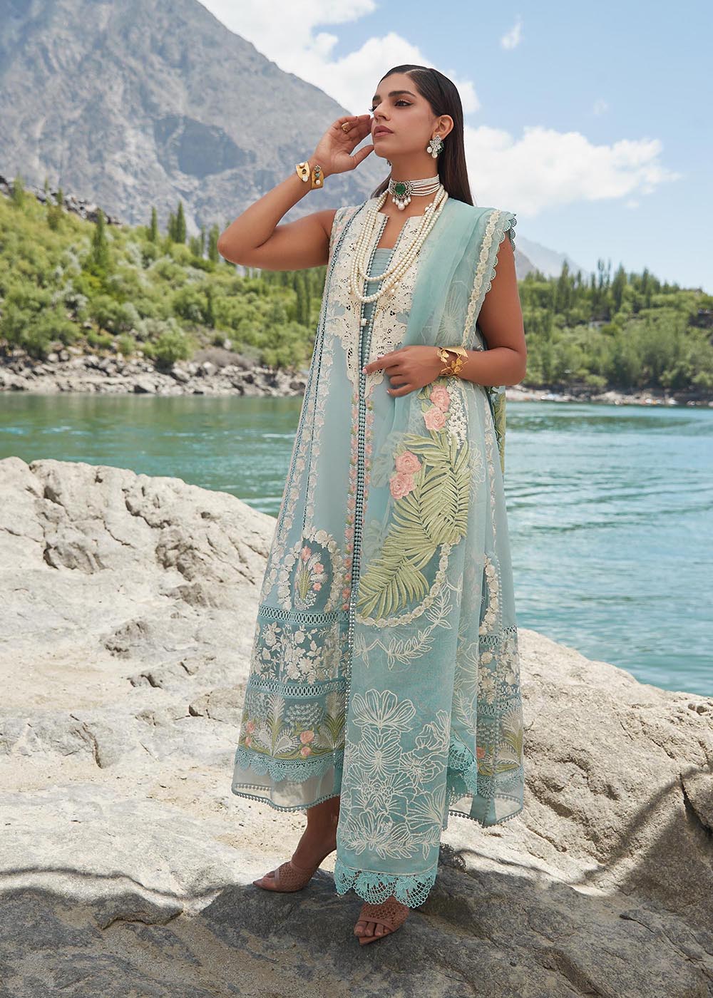 Aqua Lawn Suit - Saira Shakira X Crimson Luxury Lawn '23 - Chikkankari Affair - D2A - Image 7