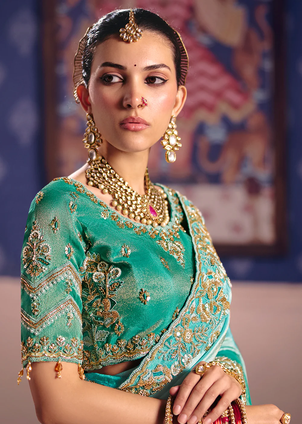 Aqua Premium Tissue Zari Embroidered Designer Saree - Image 2