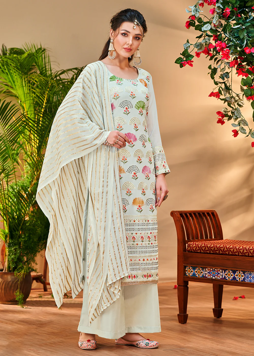 Aristocratic Off White Georgette Embroidered Salwar Kurta Set - Image 4