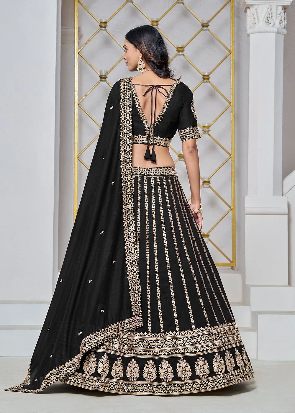 Art Silk Black Embroidered Festive Lehenga Choli - Image 3
