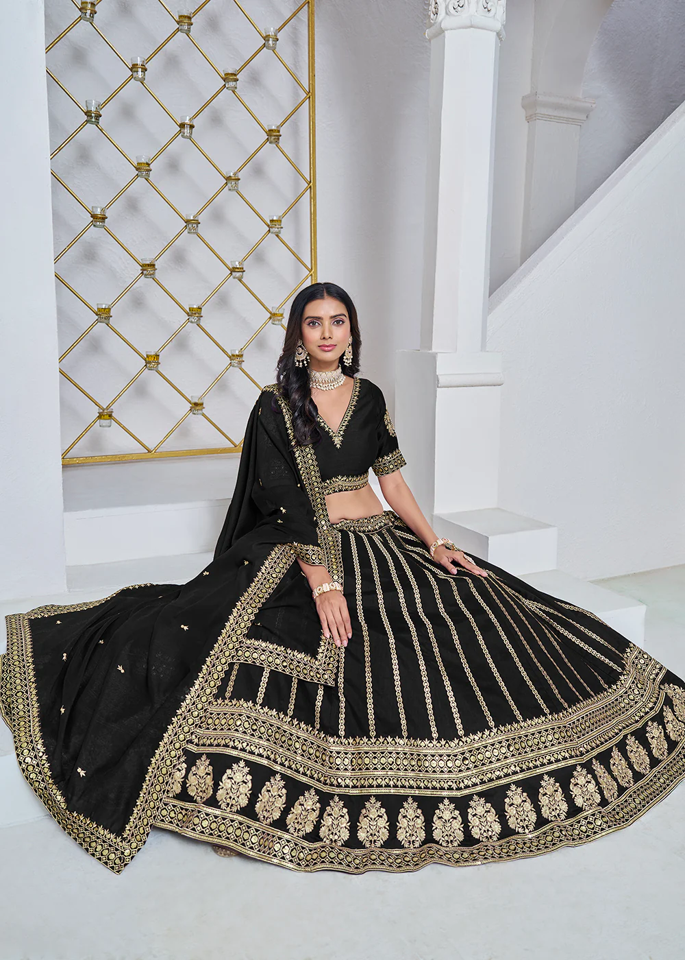 Art Silk Black Embroidered Festive Lehenga Choli - Image 4
