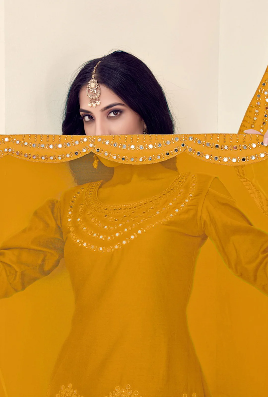 Art Silk Mustard Yellow Embroidered Punjabi Patiala Suit - Image 3