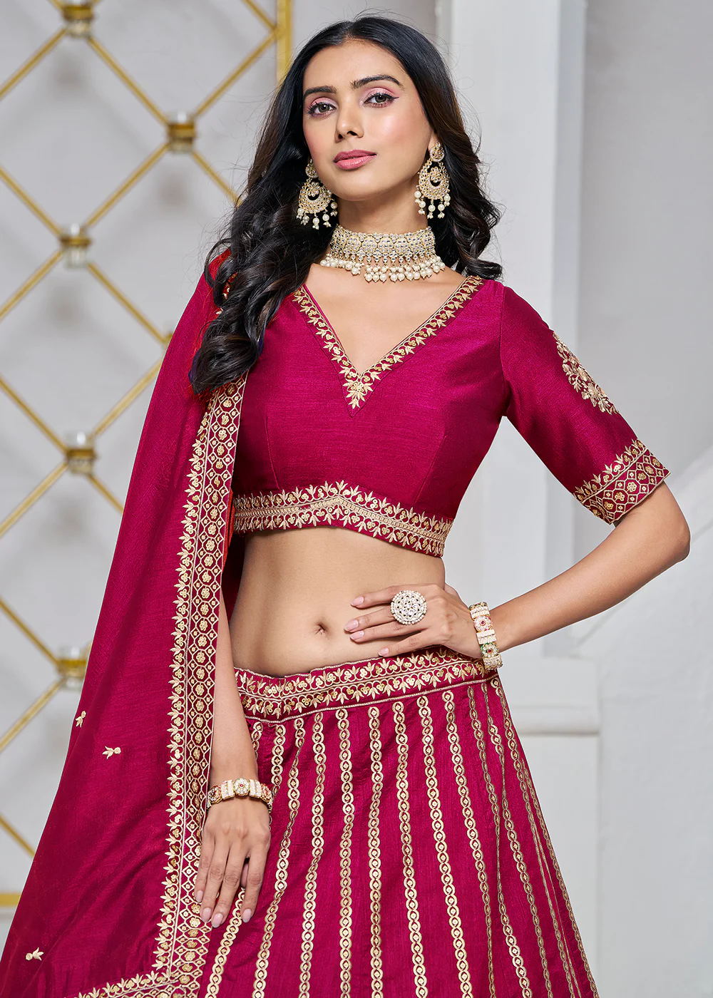 Art Silk Pink Embroidered Festive Lehenga Choli - Image 2