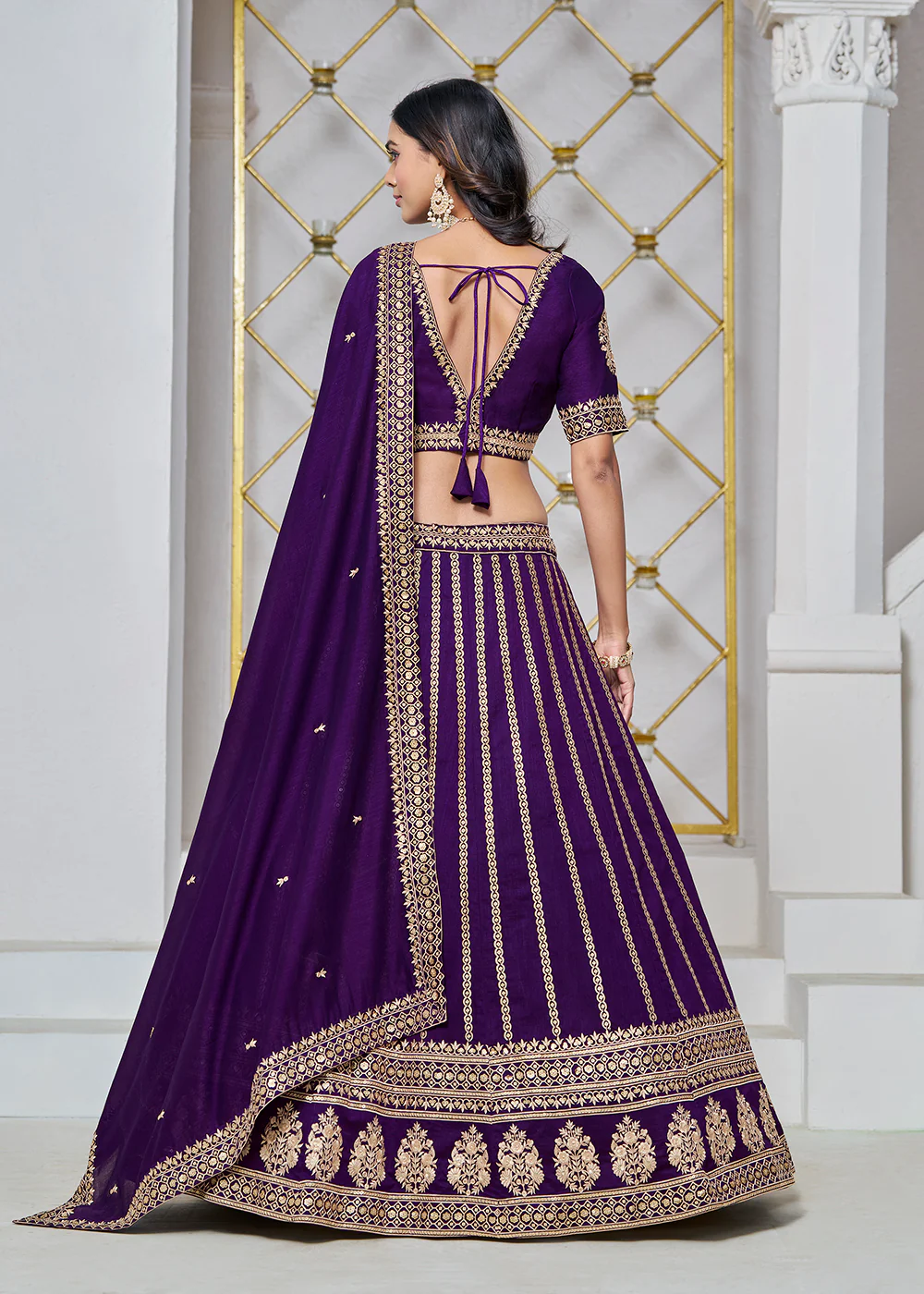Art Silk Purple Embroidered Festive Lehenga Choli - Image 3