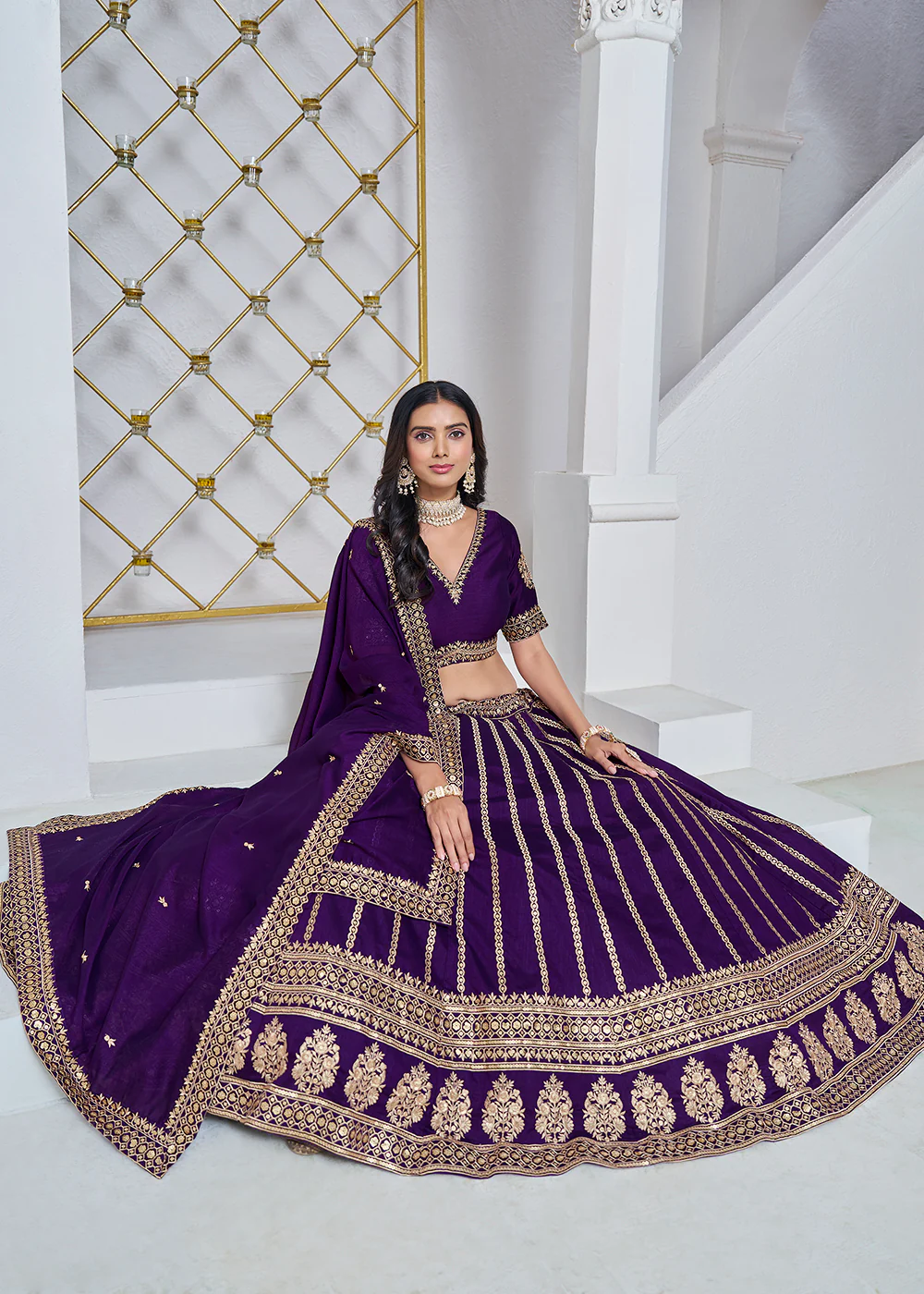 Art Silk Purple Embroidered Festive Lehenga Choli - Image 4