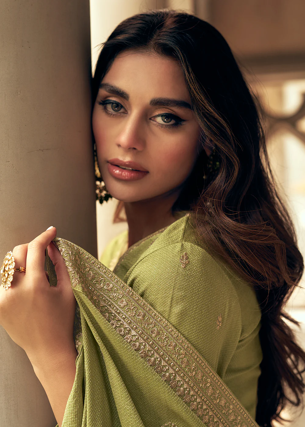 Art Silk Stunning Green Embroidered Festive Palazzo Suit - Image 4