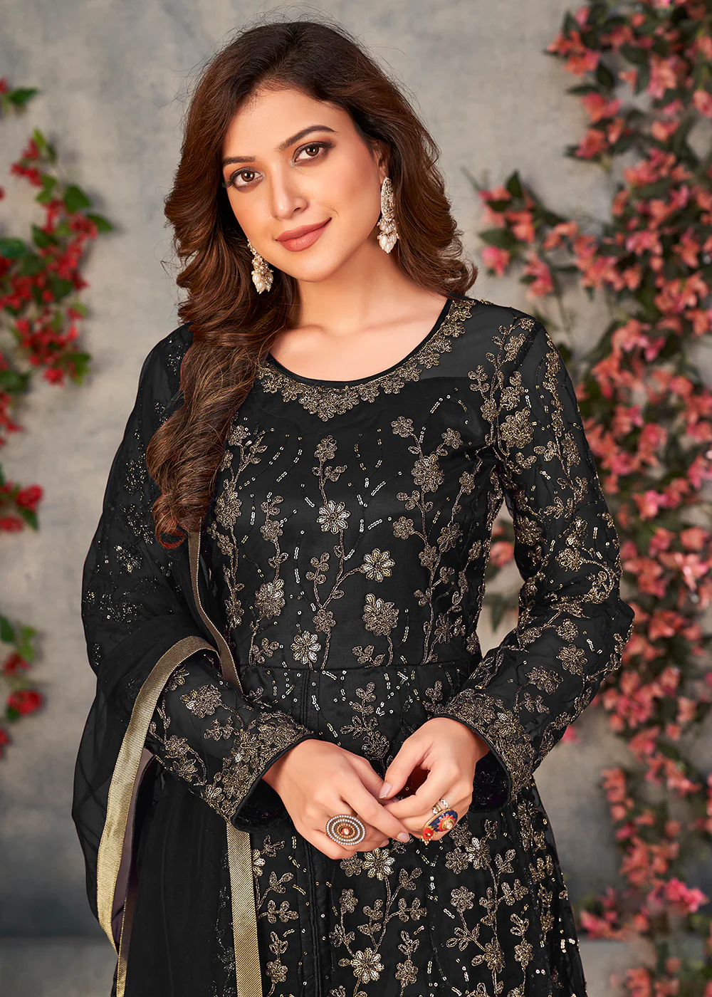 Astounding Black Wedding Function Pant Style Anarkali Suit - Image 2