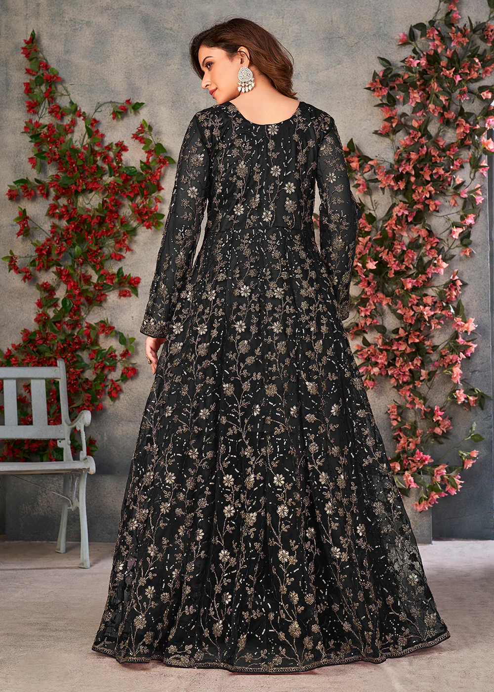 Astounding Black Wedding Function Pant Style Anarkali Suit - Image 3