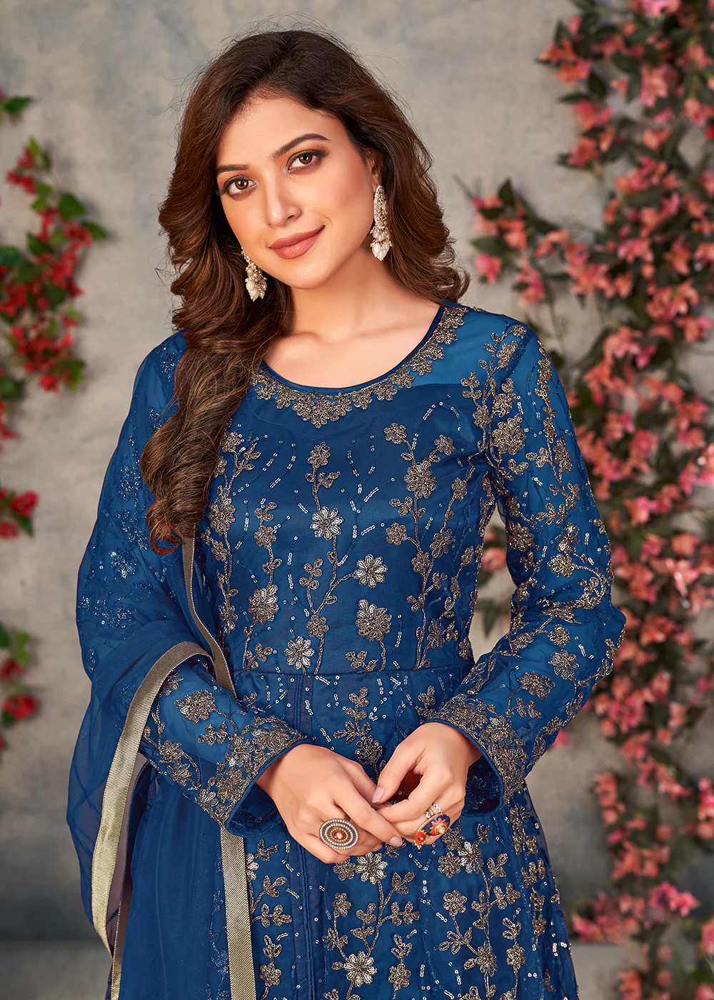 Astounding Blue Wedding Function Pant Style Anarkali Suit - Image 2