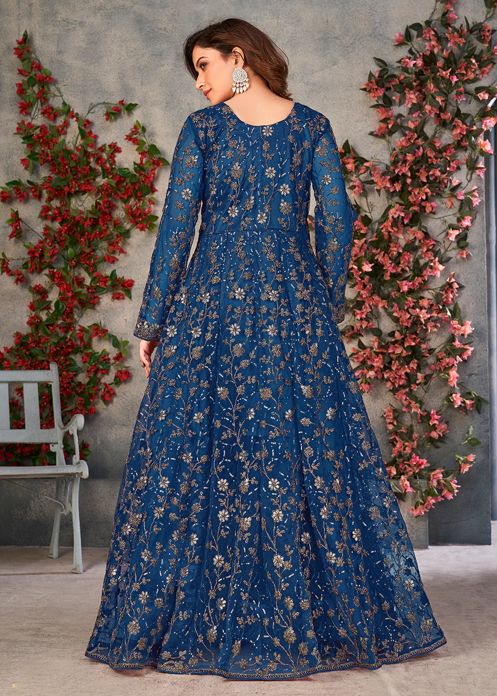 Astounding Blue Wedding Function Pant Style Anarkali Suit - Image 3