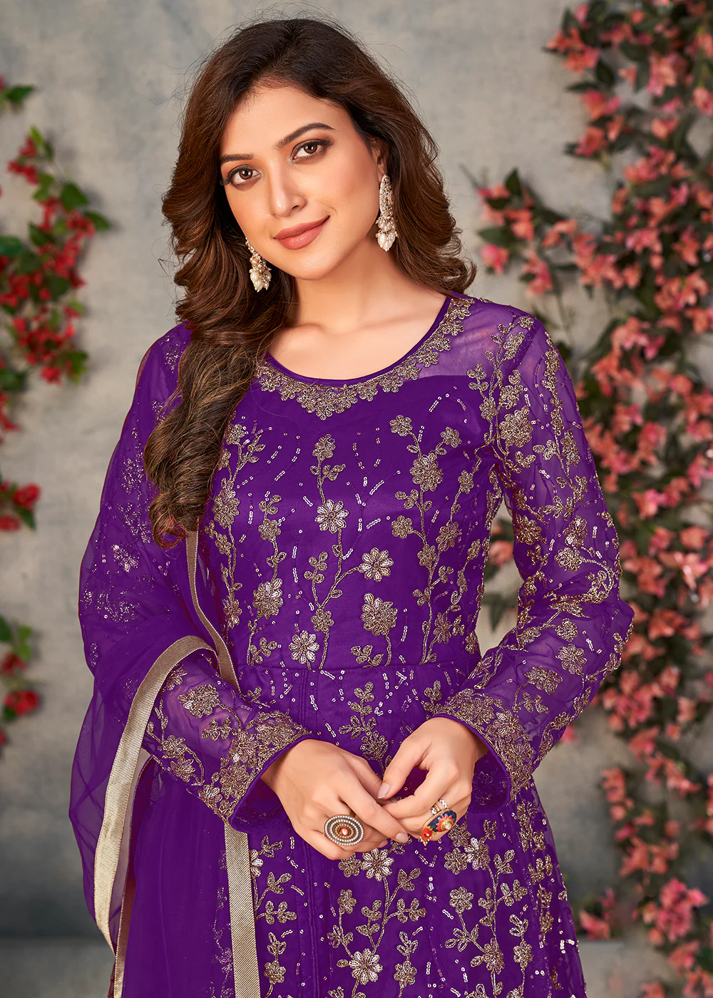 Astounding Purple Wedding Function Pant Style Anarkali Suit - Image 2