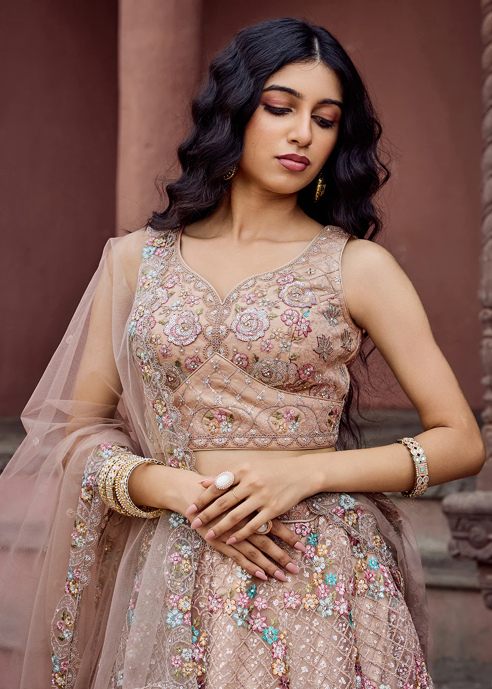 Attractive Beige All Over Embroidered Wedding Lehenga Choli - Image 2