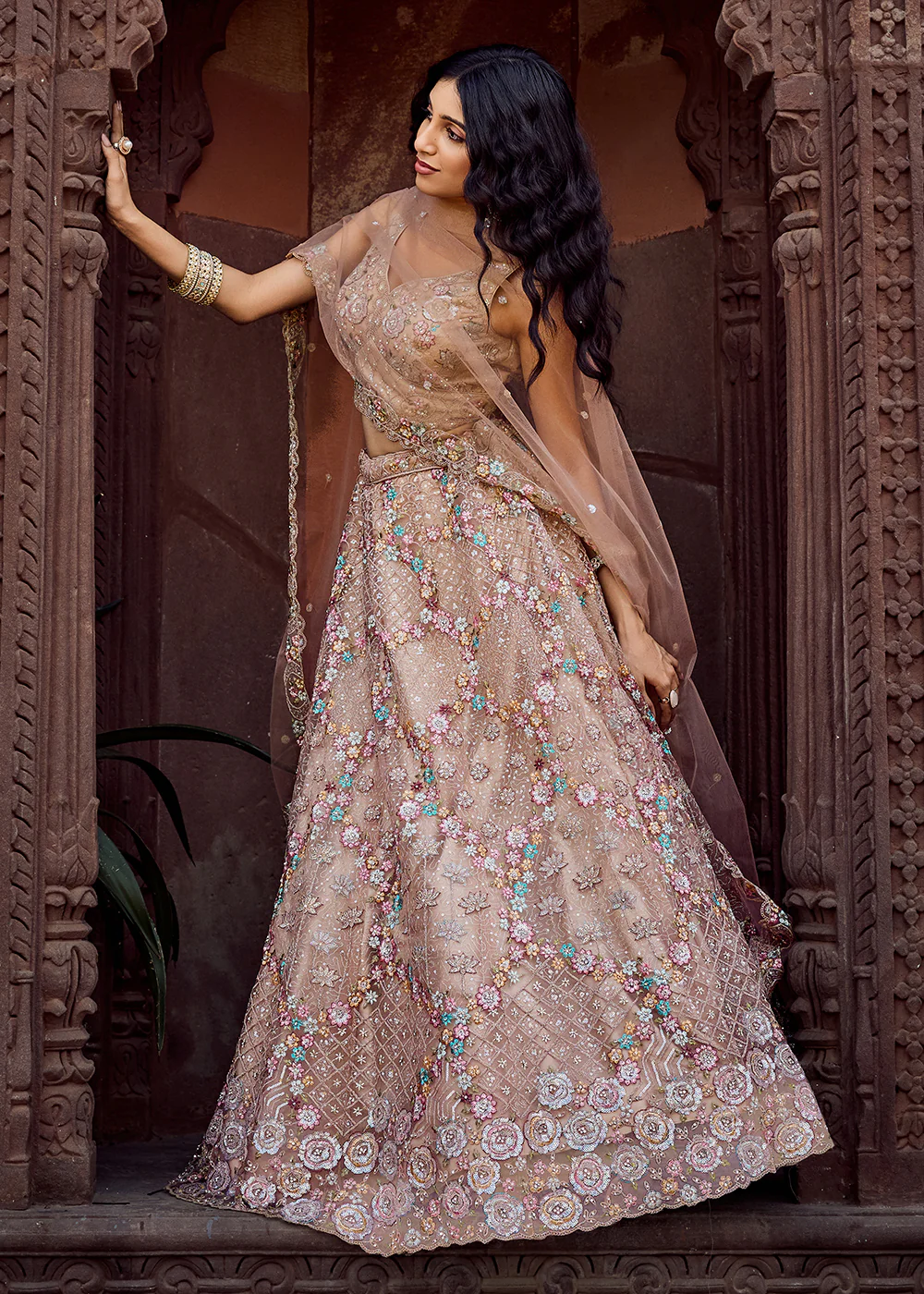 Attractive Beige All Over Embroidered Wedding Lehenga Choli - Image 7
