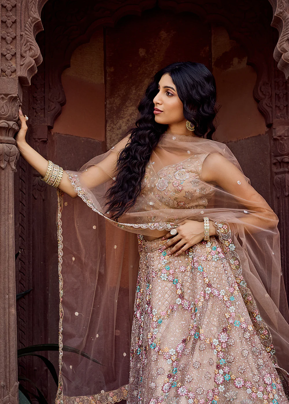 Attractive Beige All Over Embroidered Wedding Lehenga Choli - Image 8