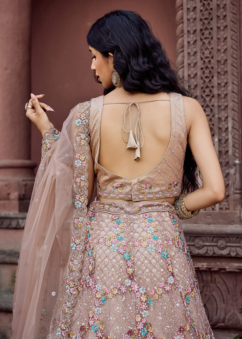 Attractive Beige All Over Embroidered Wedding Lehenga Choli - Image 9