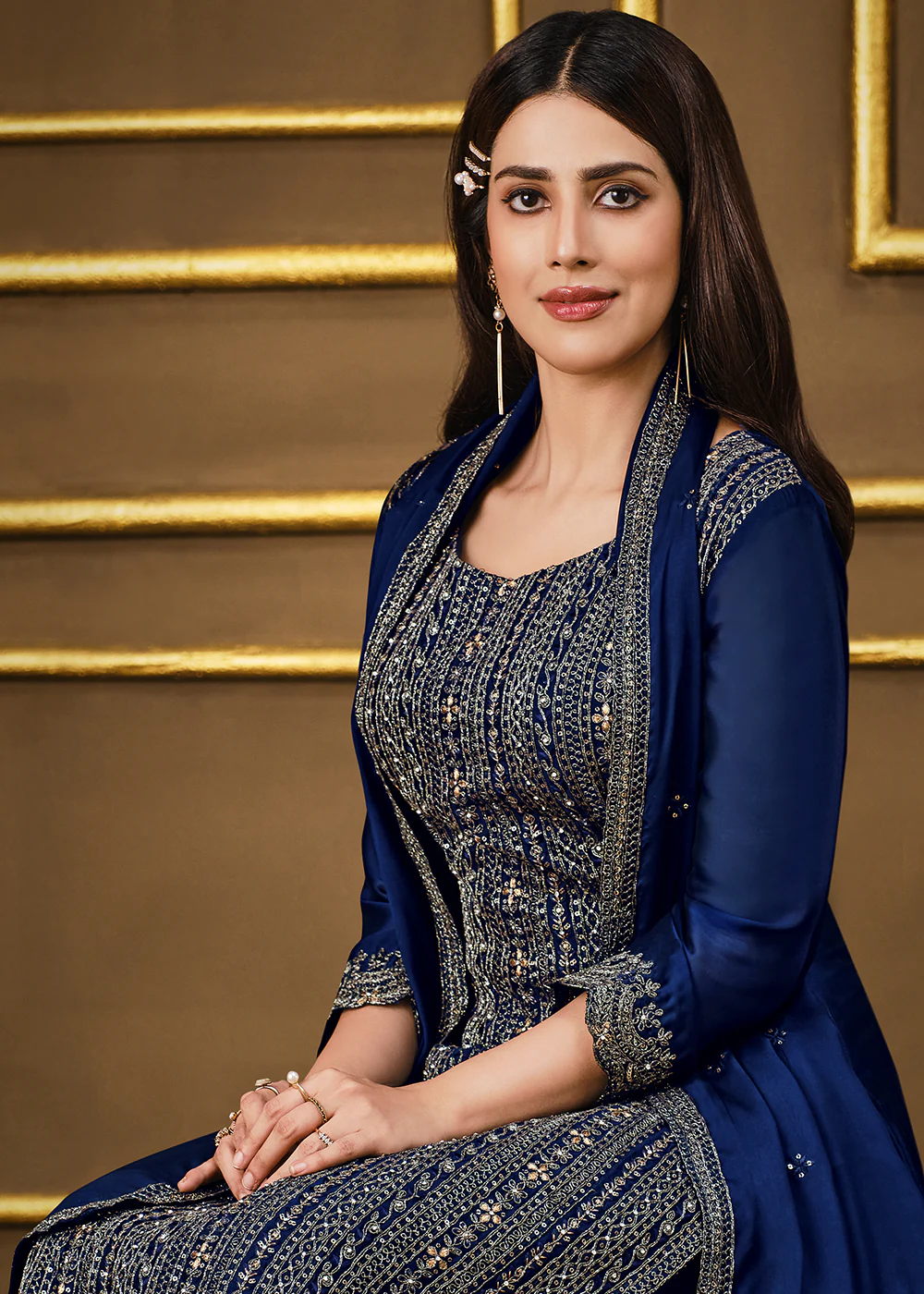 Attractive Blue Two Tone Georgette Party Wear Salwar Suit - Image 2