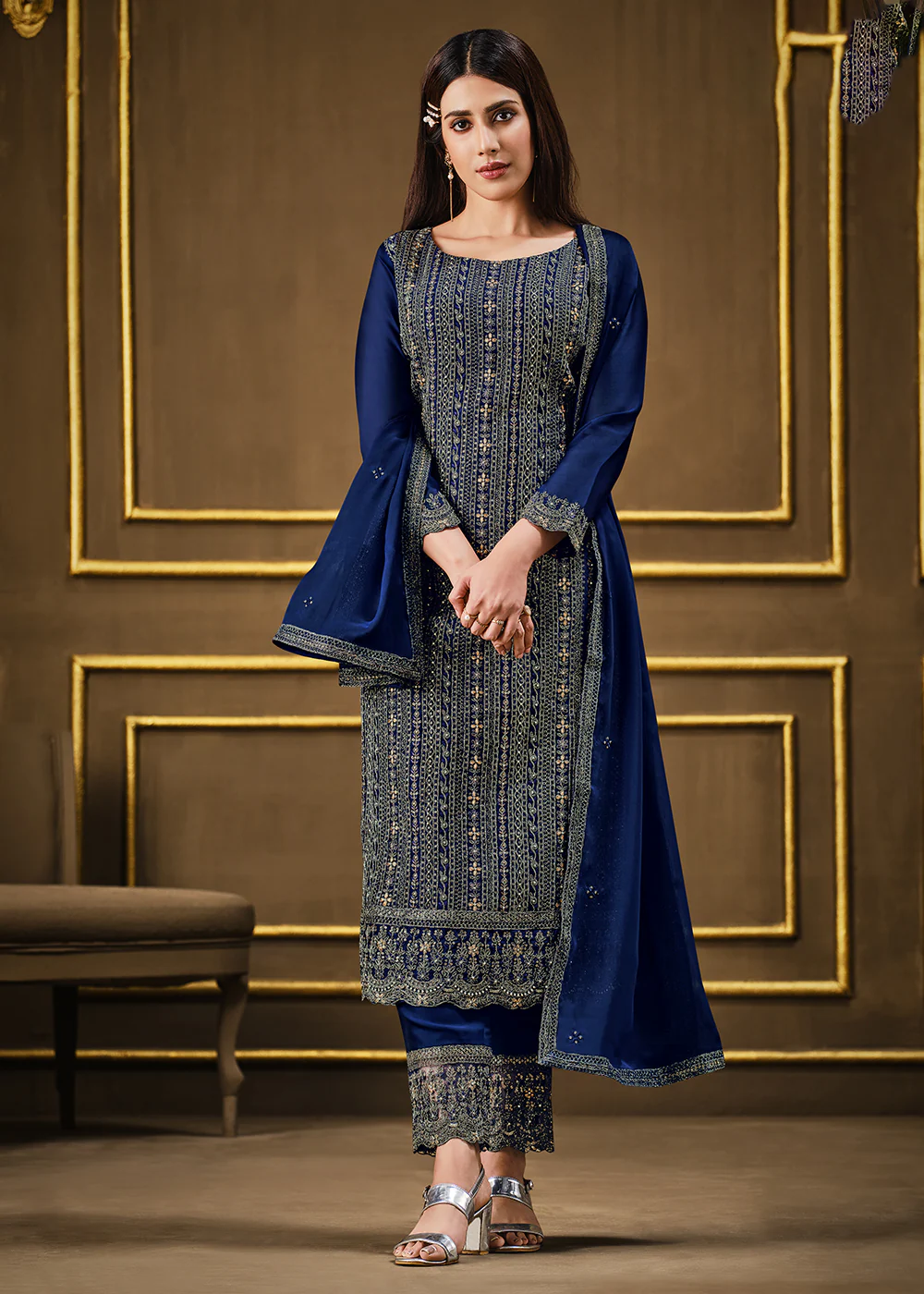 Attractive Blue Two Tone Georgette Party Wear Salwar Suit - Image 3