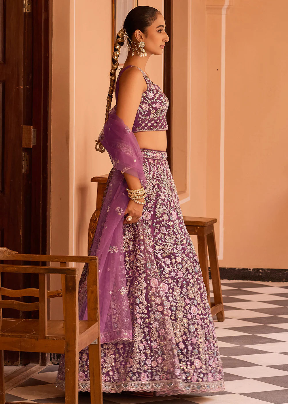 Attractive Burgundy Net Embroidered Wedding Lehenga Choli - Image 7