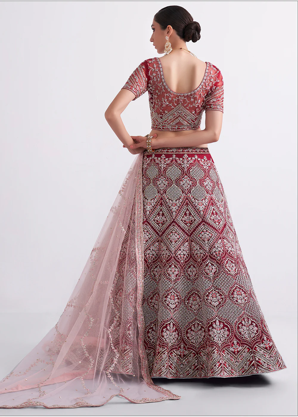 Attractive Cherry Red Heavy Embroidered Bridal Lehenga Choli - Image 3