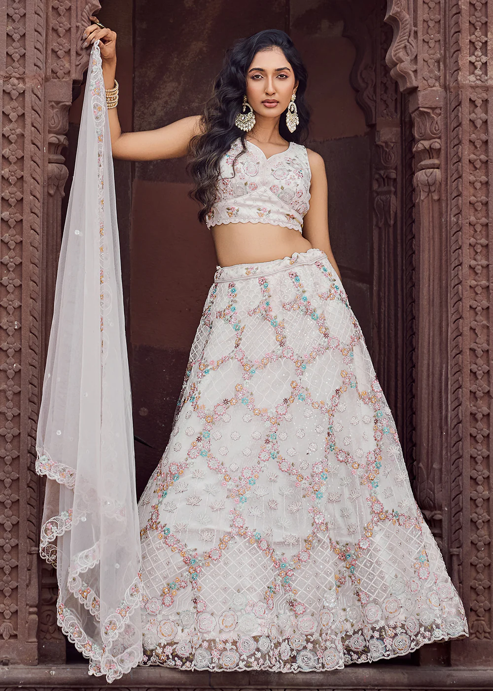 Attractive Cream All Over Embroidered Wedding Lehenga Choli - Image 10