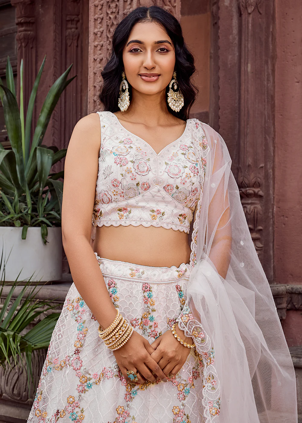 Attractive Cream All Over Embroidered Wedding Lehenga Choli - Image 2