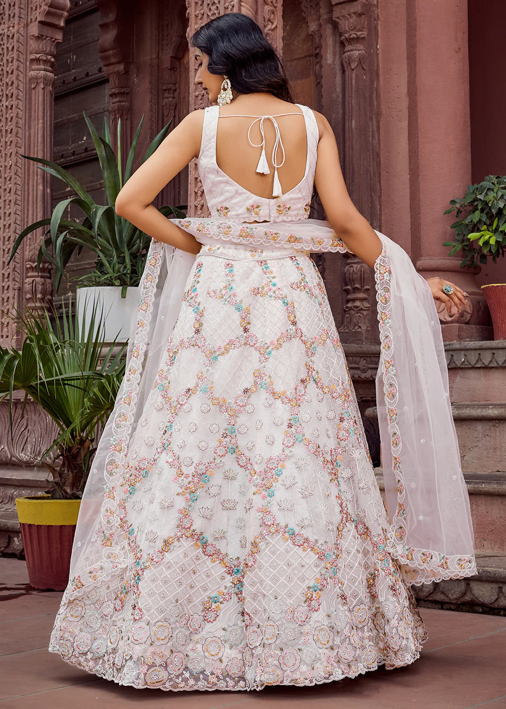 Attractive Cream All Over Embroidered Wedding Lehenga Choli - Image 3