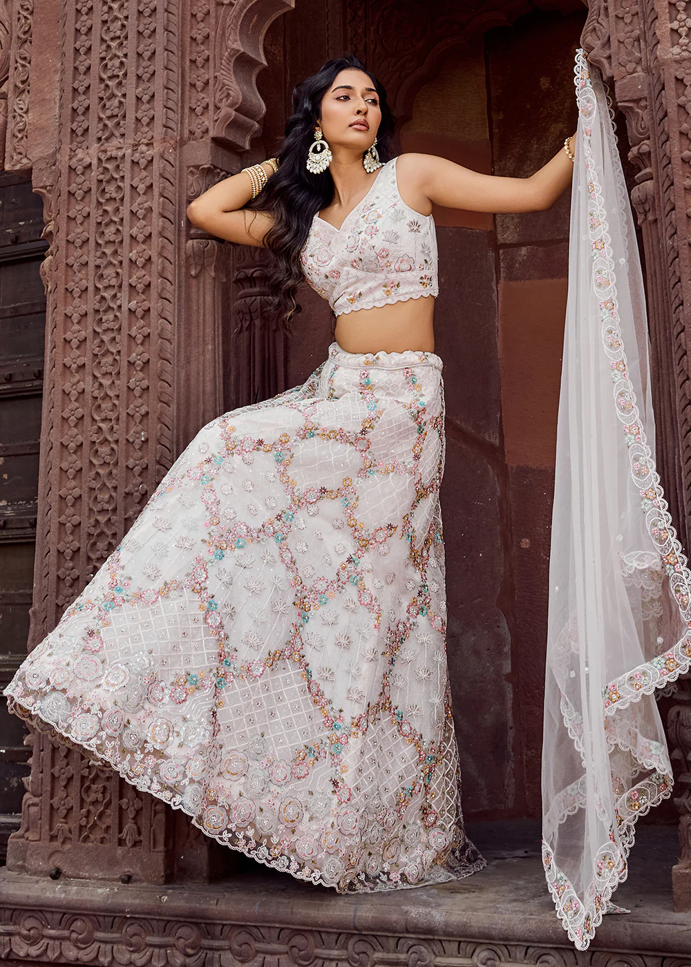 Attractive Cream All Over Embroidered Wedding Lehenga Choli - Image 4
