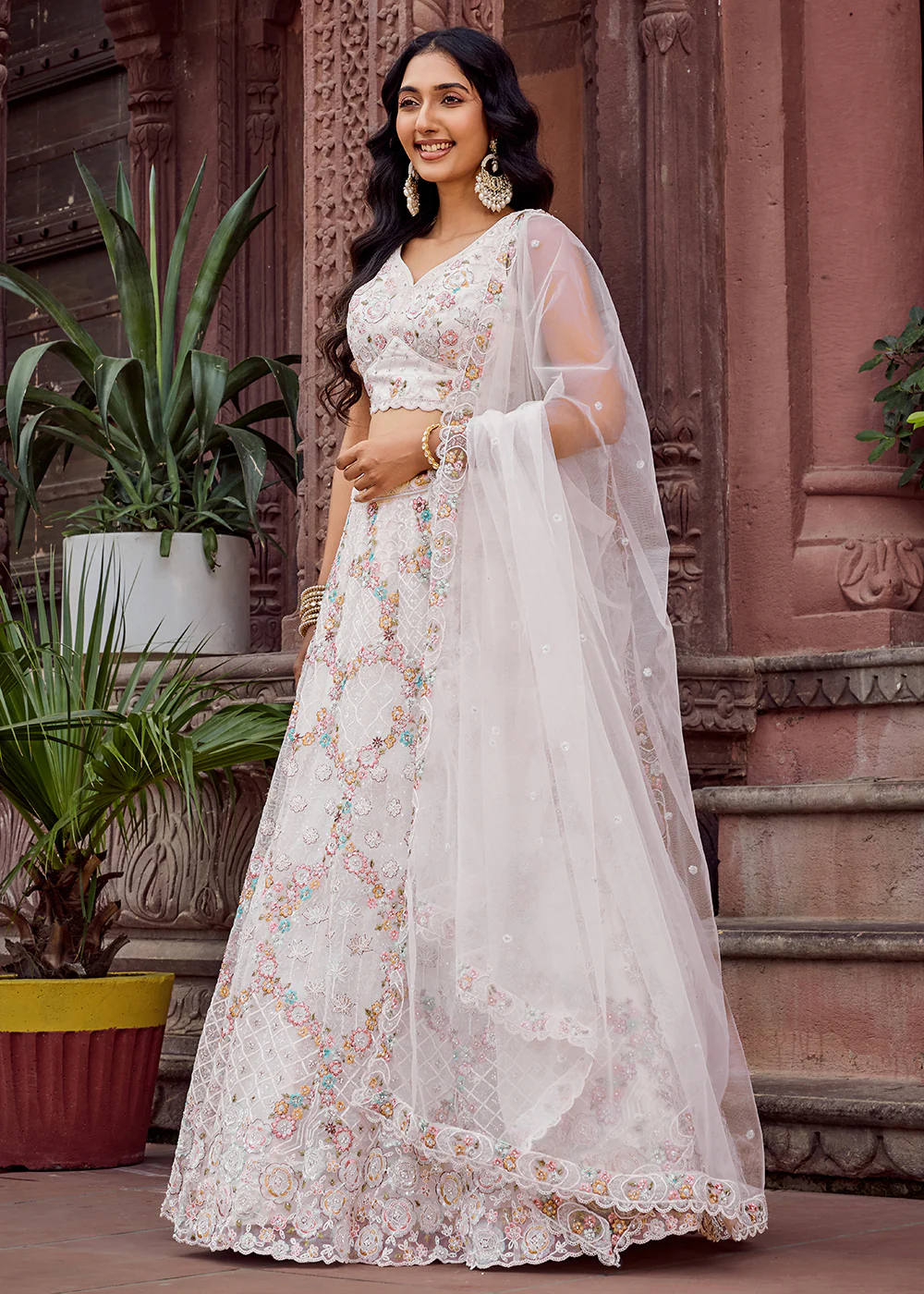 Attractive Cream All Over Embroidered Wedding Lehenga Choli - Image 5
