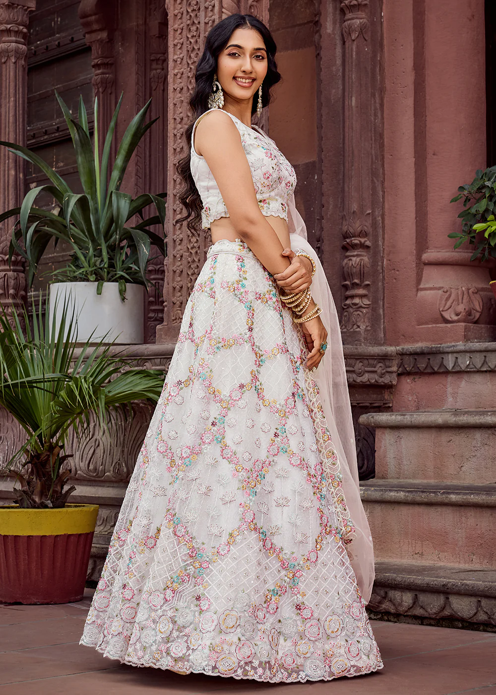 Attractive Cream All Over Embroidered Wedding Lehenga Choli - Image 6