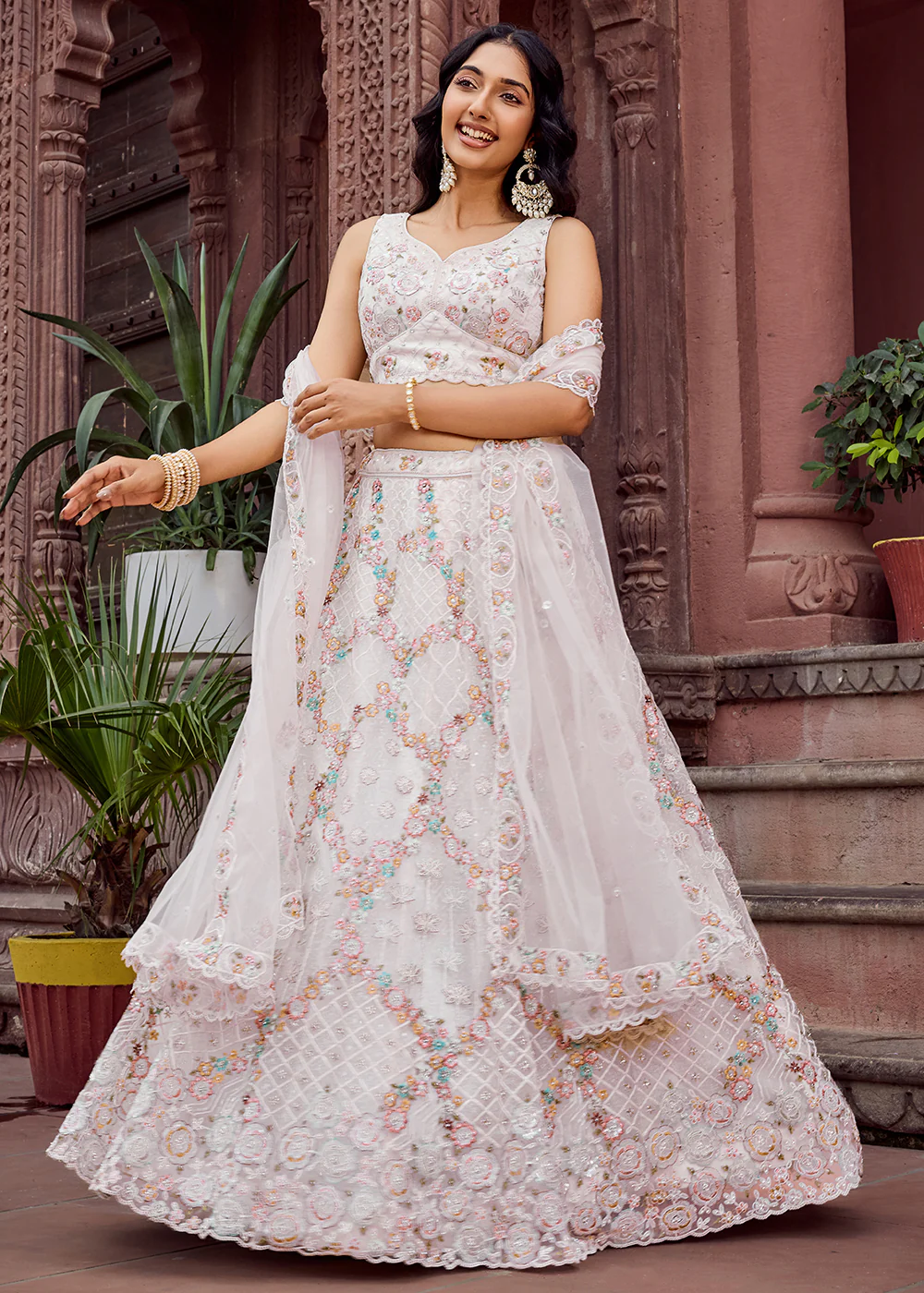 Attractive Cream All Over Embroidered Wedding Lehenga Choli - Image 7
