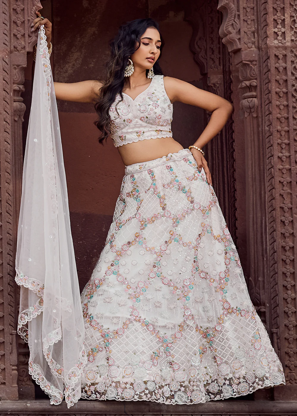 Attractive Cream All Over Embroidered Wedding Lehenga Choli - Image 9