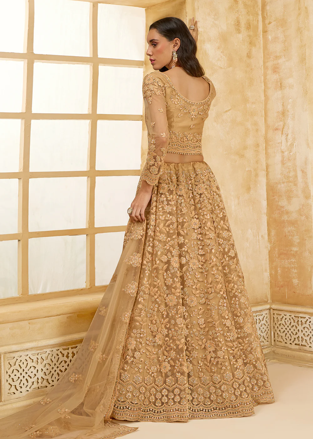 Attractive Golden Heavy Net Embroidered Bridal Lehenga Choli - Image 3