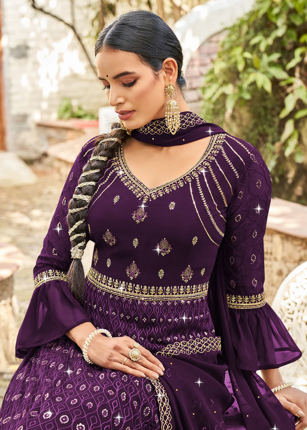 Attractive Purple Georgette Fabric Wedding Wear Anarkali Suit - Image 3