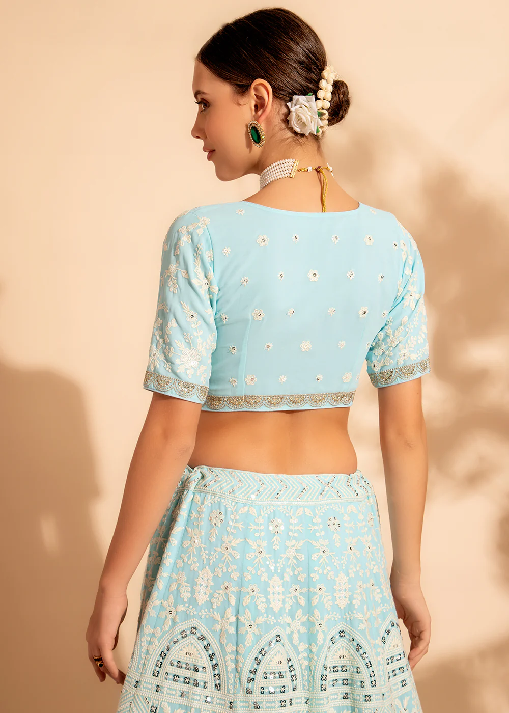 Attractive Sky Blue Bridesmaid Style Wedding Lehenga Choli - Image 10