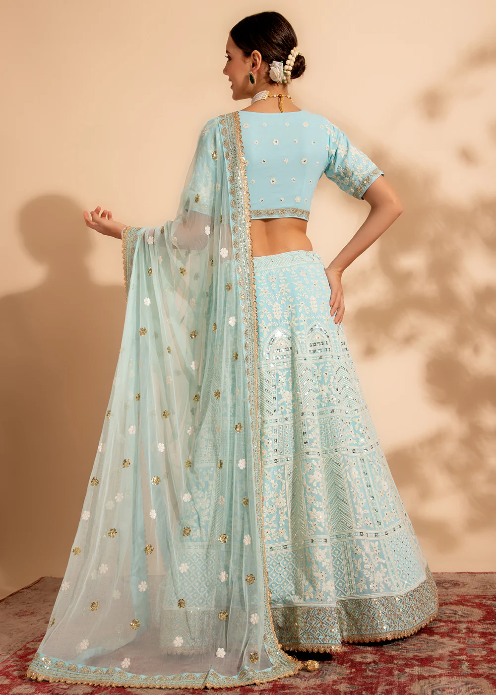 Attractive Sky Blue Bridesmaid Style Wedding Lehenga Choli - Image 3