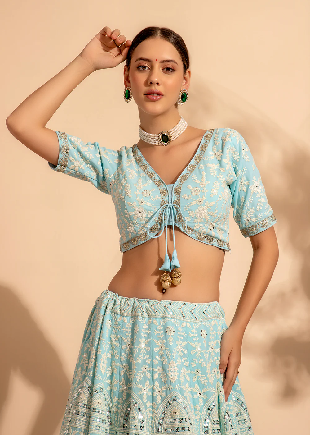 Attractive Sky Blue Bridesmaid Style Wedding Lehenga Choli - Image 6