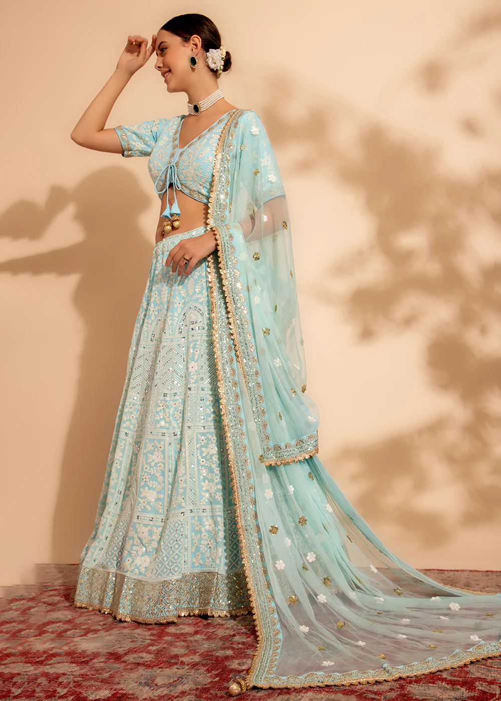 Attractive Sky Blue Bridesmaid Style Wedding Lehenga Choli - Image 7