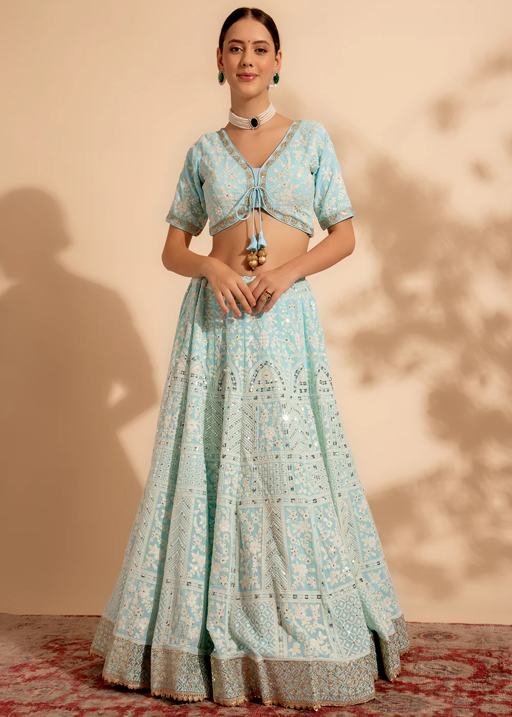 Attractive Sky Blue Bridesmaid Style Wedding Lehenga Choli - Image 8
